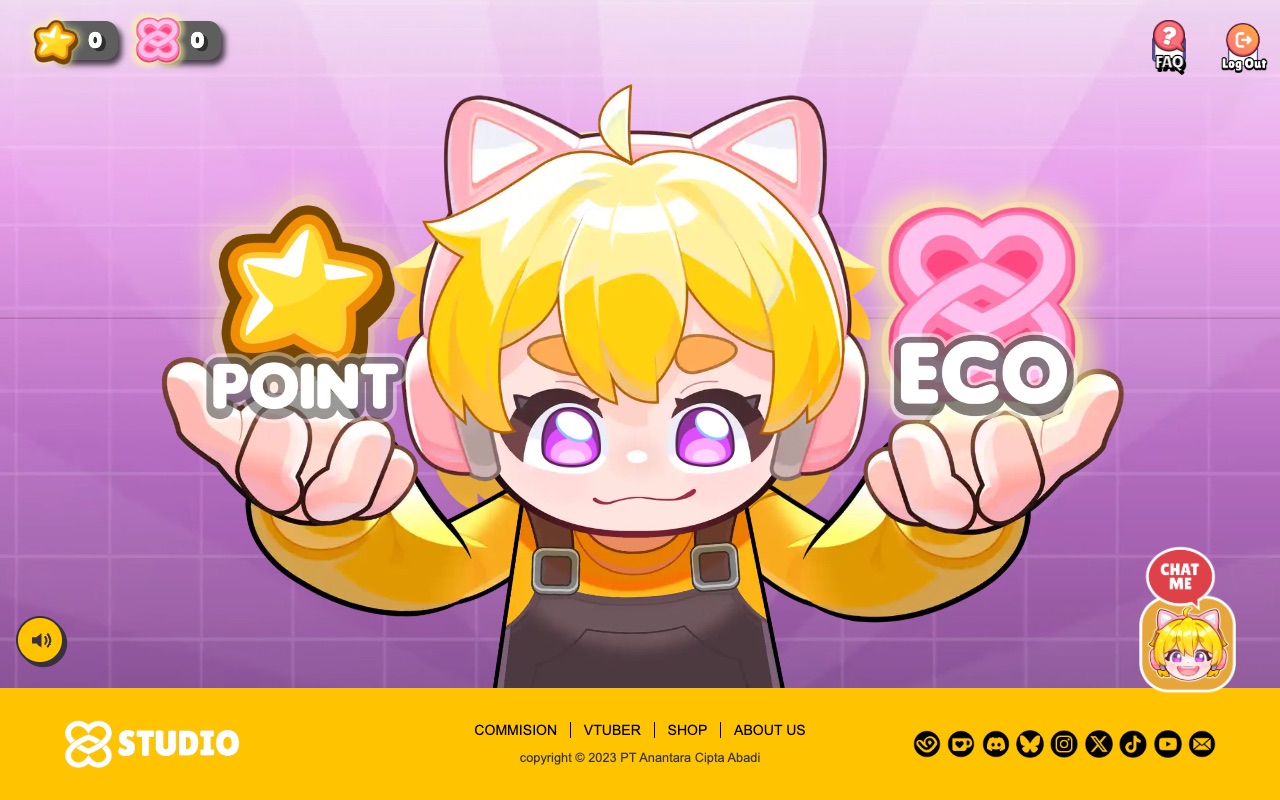 Layar pilih mesin 88Studio Gacha: maskot memegang pilihan Point dan ECO